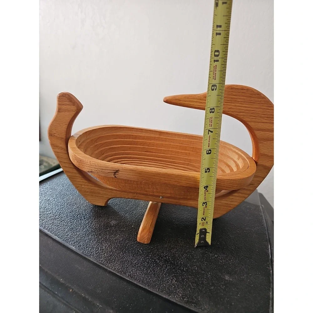 Handmade Amish Made Montana Folding Wooden Fruit Bowl Bread Basket Collapsible